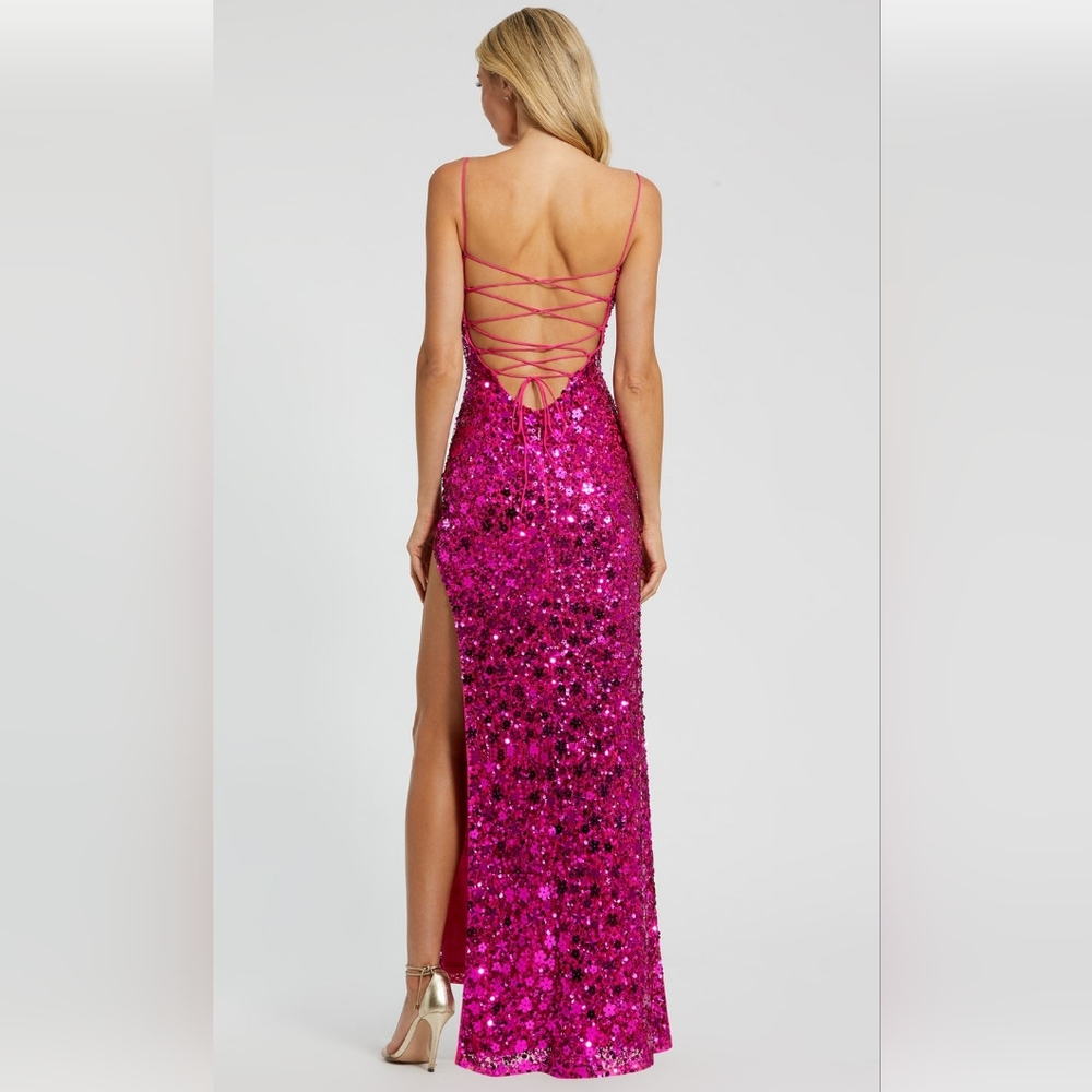 MAC DUGGAL-EMBELLISHED SPAGHETTI STRAP SWEETHEART GOWN WITH SLIT - Picture 3 of 8